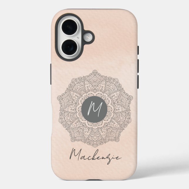 Monogramm Vorlagenname Modern Mandala Blush Rosa Case-Mate iPhone Hülle (Rückseite)