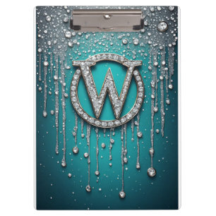 Monogramm W auf glänzendem Türkis-Glitter Klemmbrett