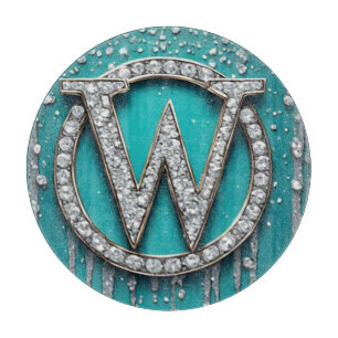 Monogramm W auf glänzendem Türkis-Glitter Schneidebrett