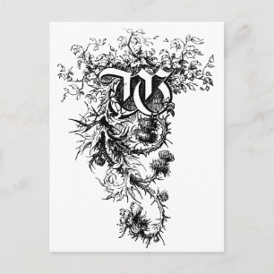 Monogramm W mit Distelblumen Postkarte