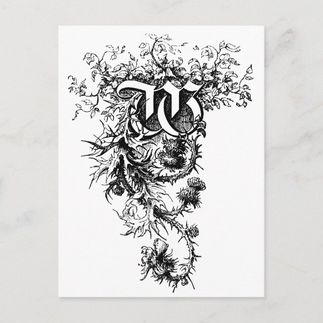 Monogramm W mit Distelblumen Postkarte (Vorderseite)