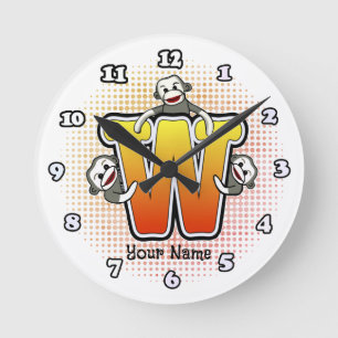 Monogramm W Sock Monkey-Uhr Runde Wanduhr