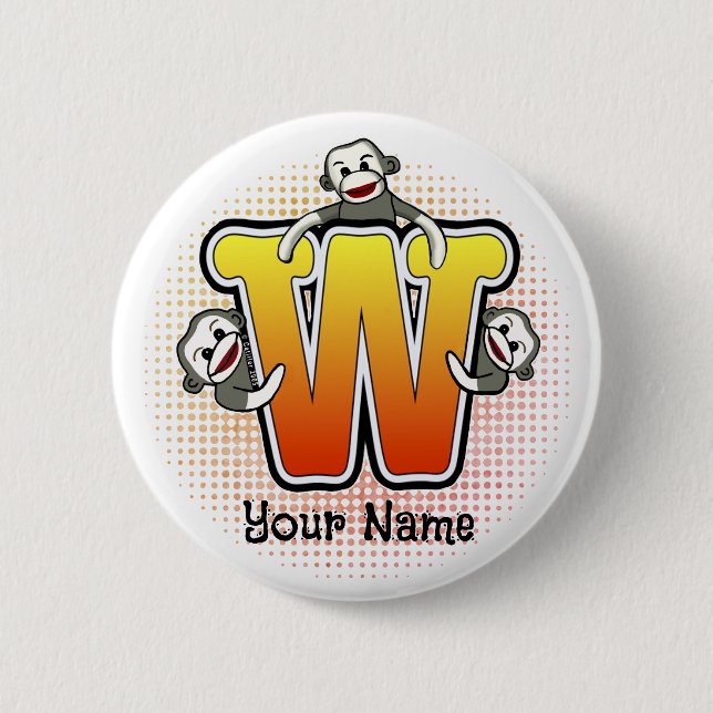 Monogramm W Sockenaffe Button (Vorderseite)