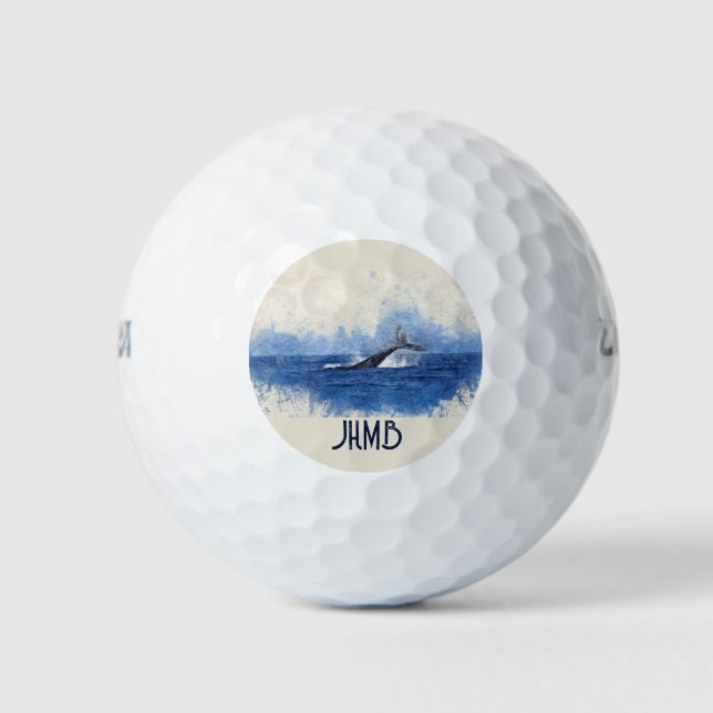Monogramm Wal Schwanz Ozean Meerestiere Golfball (Vorderseite)