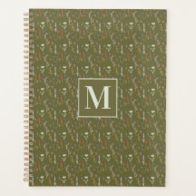 Monogramm Waldgrüner Wasserfarben-Wildblumengarten