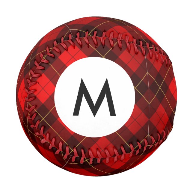 Monogramm Wallace-Tartan-Hintergrund Baseball (Vorderseite Links)