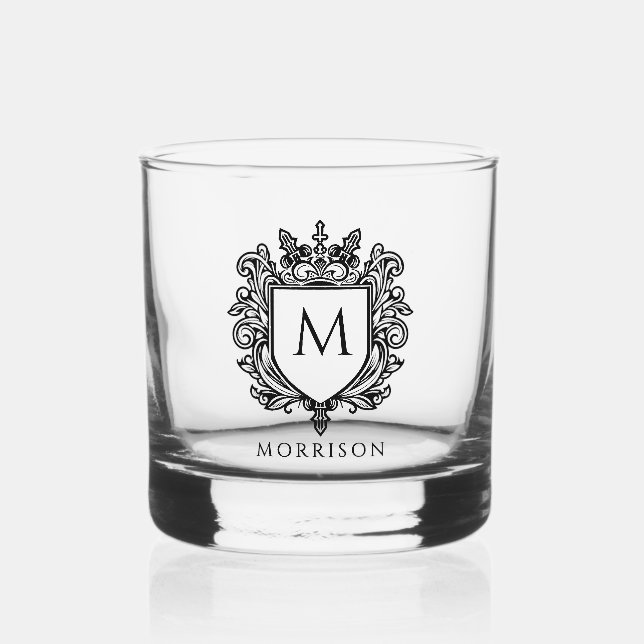 Monogramm-Wappen bedruckt Whiskyglas (Vorderseite)