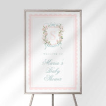 Monogramm-Wappen-Blumen-Babyparty-Willkommensschil