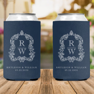 Monogramm-Wappen Hochzeit in Navyblau Dosenkühler