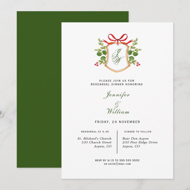 Monogramm Wappen mit grüner Probe Abendessen Ankündigung (Vorne/Hinten)