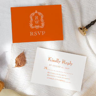Monogramm-Wappen Persimmon Orange Hochzeit RSVP Karte