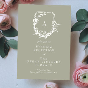 Monogramm Wappen Salbei Grün Hochzeitsempfang Begleitkarte