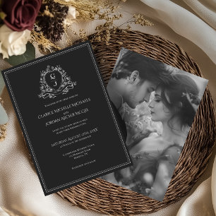 Monogramm-Wappen Schwarz-Weiß-Foto-Hochzeit Einladung