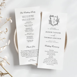 Monogramm-Wappen Schwarz White Wedding Program C Menükarte