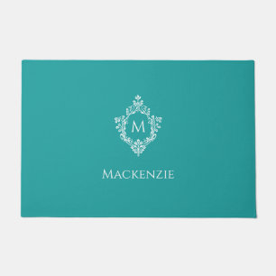 Monogramm Wappen Smaragdgrün Elegant Vintage Initi Fußmatte