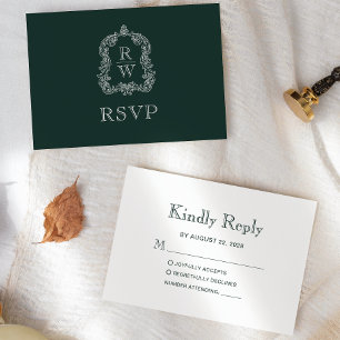 Monogramm-Wappen Waldgrüne Hochzeit RSVP Karte