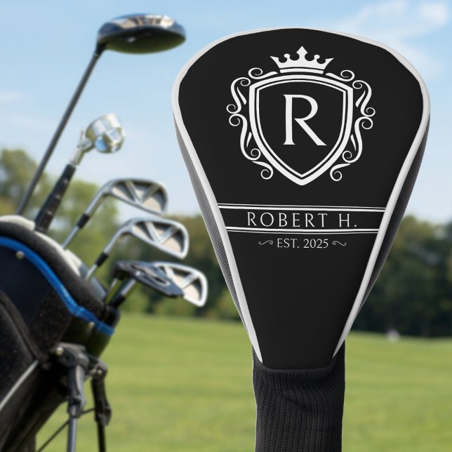 Monogramm Wappenschild Krone Schwarz Golf Headcover (Monogram Decorative Shield Crown Black Golf Head Cover
)