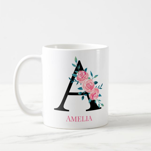 Monogramm Wasserfarbe Benutzerdefinierter Einzelbu Kaffeetasse (Links)