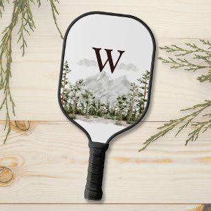 Monogramm Wasserfarbe Berg und Wald Pickleball Schläger