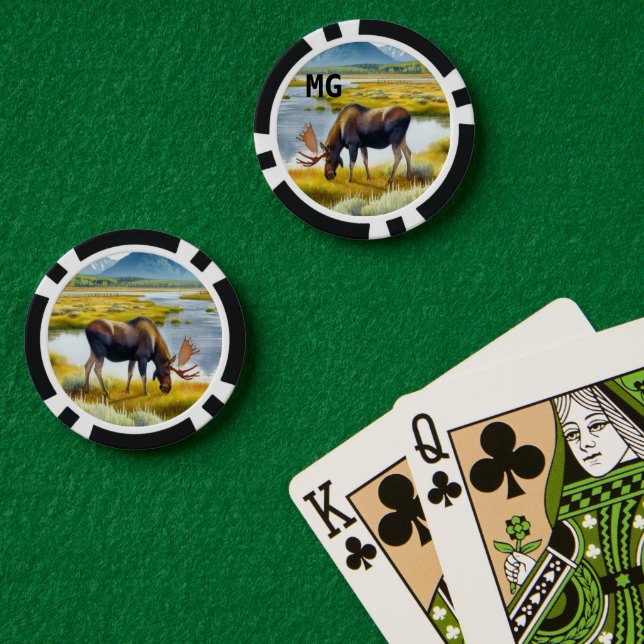 Monogramm-Wasserfarbe-Elch-Pokerchip Pokerchips (Pokertisch (doppelt))
