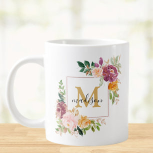 Monogramm Wasserfarbe Farbige Rosen Blume Floral Jumbo-Tasse