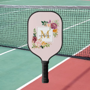 Monogramm Wasserfarbe Farbige Rosen Blume Floral Pickleball Schläger