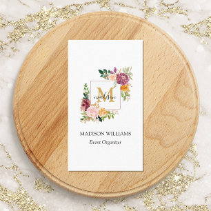Monogramm Wasserfarbe Farbige Rosen Blume Floral Visitenkarte