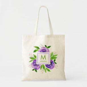 Monogramm-Wasserfarbe-Floral individuell Tragetasche