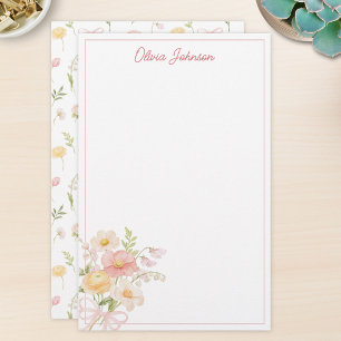 Monogramm-Wasserfarbe Hübscher Blumenstrauß Floral Briefpapier