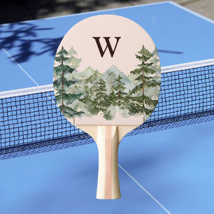 Monogramm-Wasserfarbe Kiefernwald & Berg Rustikal Tischtennis Schläger