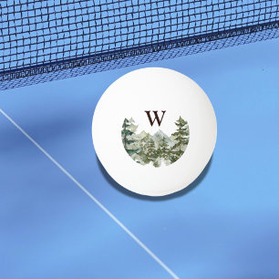 Monogramm-Wasserfarbe Kiefernwald & Berg Rustikal Tischtennisball