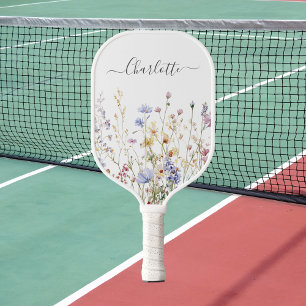 Monogramm-Wasserfarbe-Ländliche hübsche Wildblumen Pickleball Schläger