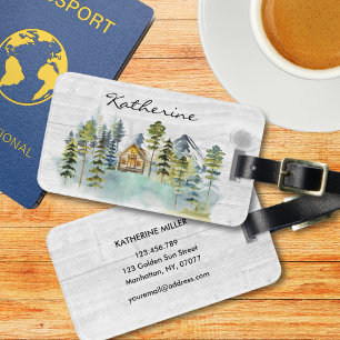 Monogramm-Wasserfarbe-Ländliche Wald-Berghütte Gepäckanhänger
