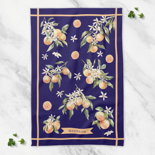 Monogramm-Wasserfarbe-Orangen-Blumen-Botanik Geschirrtuch