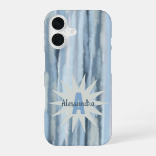 Monogramm Wasserfarbe Pastellstreifen blau navy gr iPhone 16 Hülle