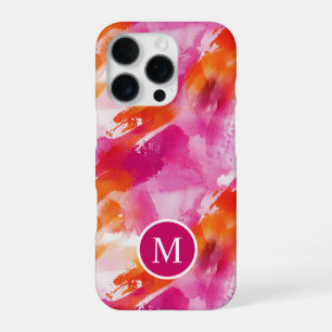 Monogramm-Wasserfarbe Pink Orange Abstrakt iPhone 16 Pro Hülle