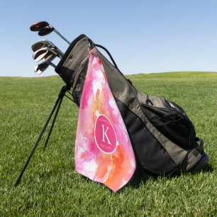 Monogramm-Wasserfarbe Rosa Orange Abstrakt Golfhandtuch