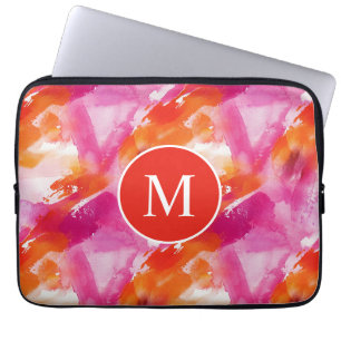 Monogramm-Wasserfarbe Rosa Orange Abstrakt Laptopschutzhülle