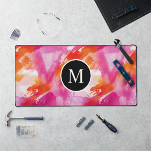 Monogramm-Wasserfarbe Rosa Orange Abstrakt Schreibtischunterlage