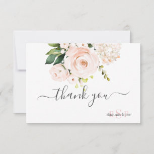 Monogramm Wasserfarbe Rosa Rosen Hydrangea Dankeskarte