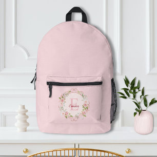 Monogramm-Wasserfarbe Rosa Rosenblüten Blumen Flor Bedruckter Rucksack