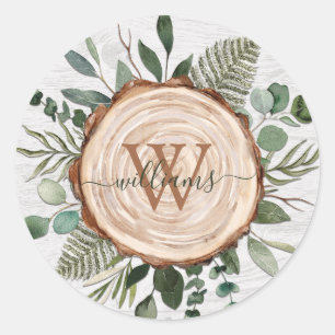 Monogramm-Wasserfarbe Rustikale Holzscheibe und La Runder Aufkleber