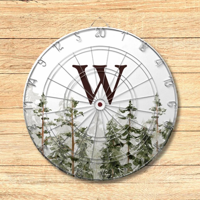 Monogramm-Wasserfarbe Rustikales Grünes Wald Dartscheibe (In situ)