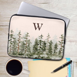 Monogramm-Wasserfarbe Rustikales Grünes Wald Laptopschutzhülle