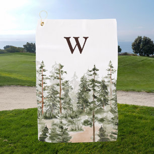 Monogramm-Wasserfarbe Rustikales Grünes Waldgebiet Golfhandtuch