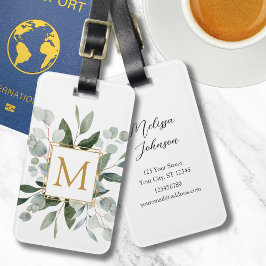 Monogramm Wasserfarbe Tropische Grüne Blätter Gepäckanhänger