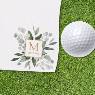 Monogramm-Wasserfarbe Tropische grüne Blätter Golfhandtuch