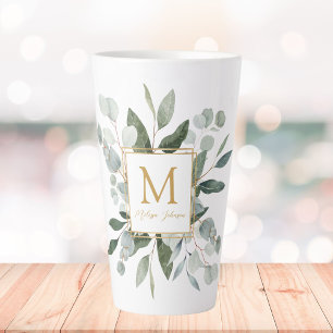 Monogramm-Wasserfarbe-Tropische-Grüne-Blätter Milchtasse