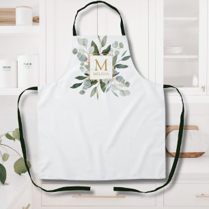 Monogramm-Wasserfarbe Tropische grüne Blätter Schürze
