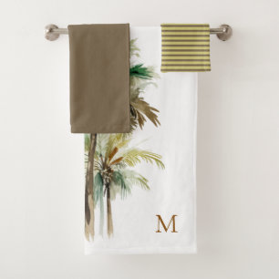Monogramm Wasserfarbe Tropische Palme Personalisie Badhandtuch Set